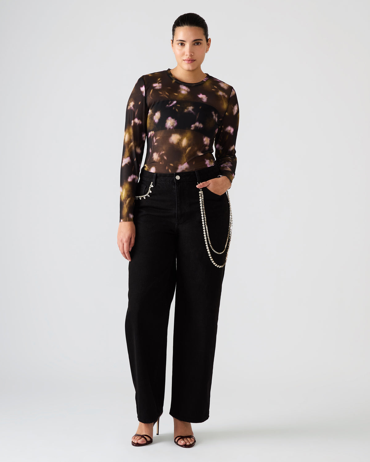 Steve Madden SWIFT Black Wide-Leg Denim Chain Women's Jean
