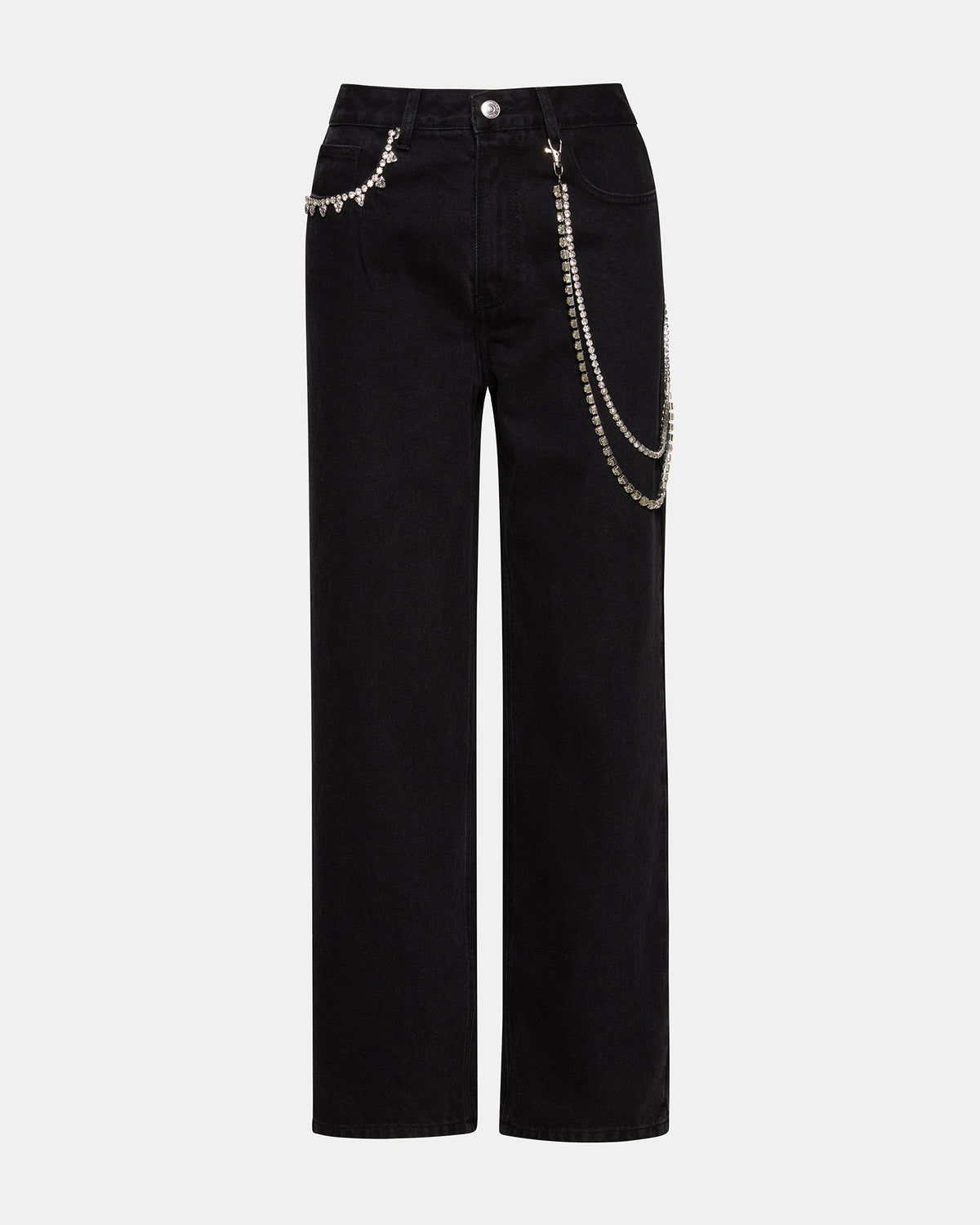 Steve Madden SWIFT Black Wide-Leg Denim Chain Women's Jean