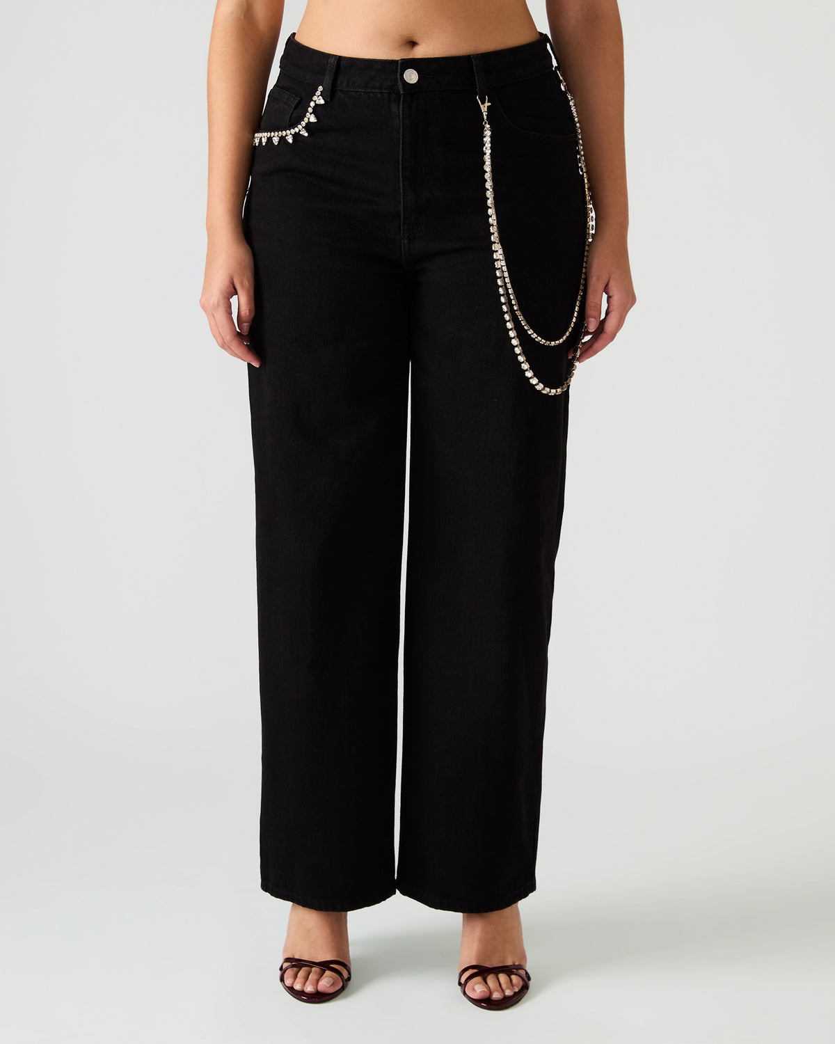 Steve Madden SWIFT Black Wide-Leg Denim Chain Women's Jean