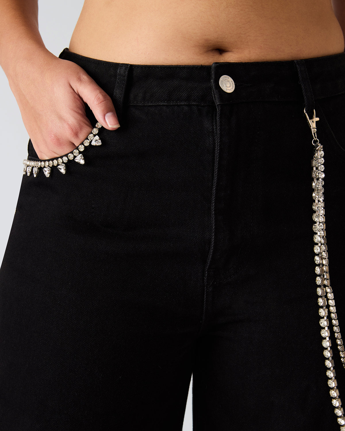 Steve Madden SWIFT Black Wide-Leg Denim Chain Women's Jean