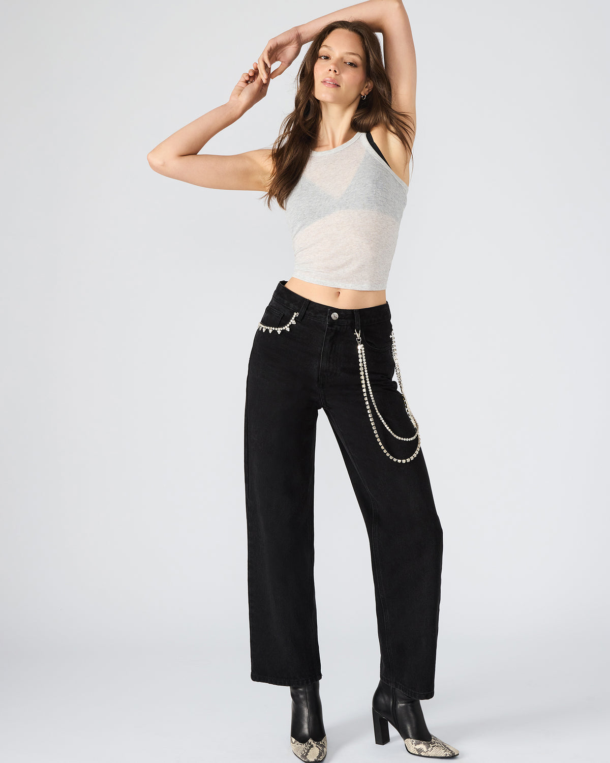 Steve Madden SWIFT Black Wide-Leg Denim Chain Women's Jean