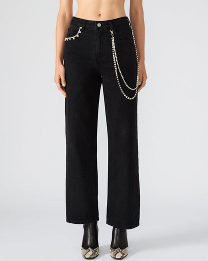 Steve Madden SWIFT Black Wide-Leg Denim Chain Women's Jean