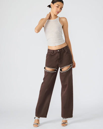 Steve Madden TAYLOR Jean Cocoa Brown Women's Cutout Jeans