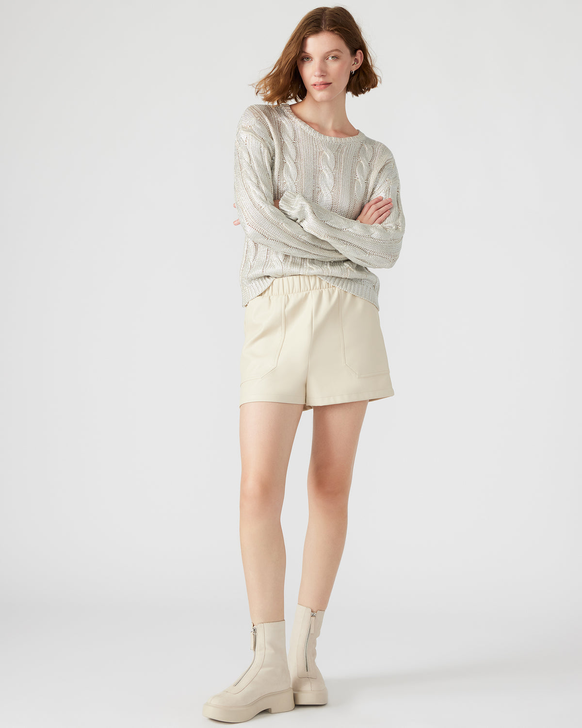 Steve Madden FAUX THE RECORD Short Bone | Women's Faux Leather Short