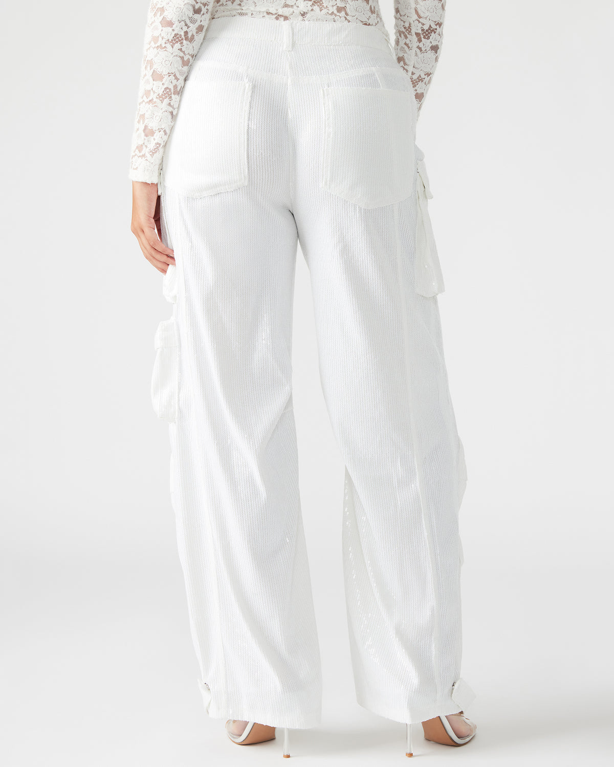Steve Madden DUO White Sequin Women's Utility Cargo Pants