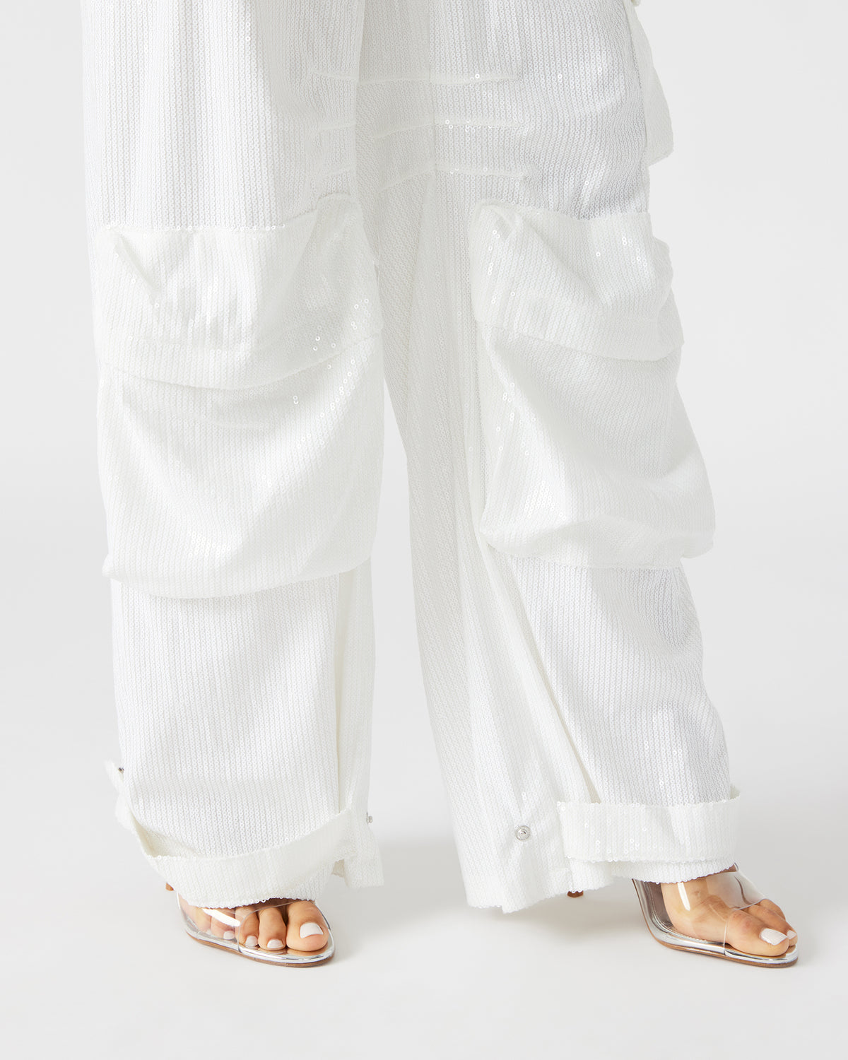 Steve Madden DUO White Sequin Women's Utility Cargo Pants