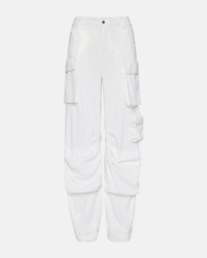 Steve Madden DUO White Sequin Women's Utility Cargo Pants