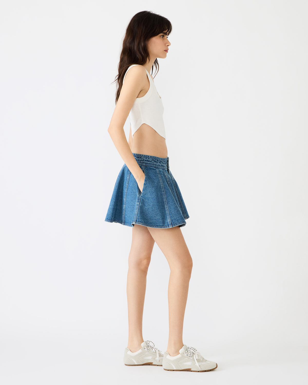 Steve Madden LILLIANY Aruba Blue Pleated Denim Mini Women's Skirt