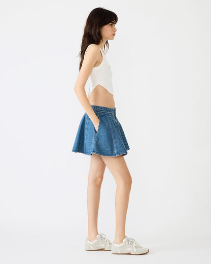 Steve Madden LILLIANY Aruba Blue Pleated Denim Mini Women's Skirt