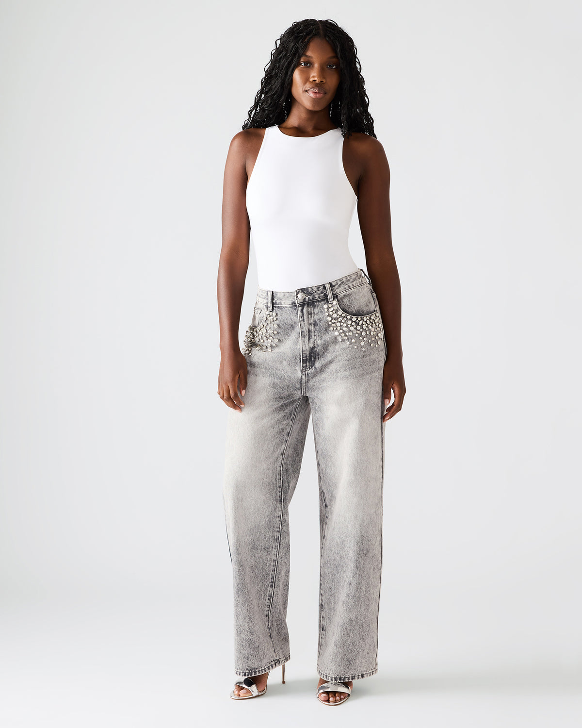 Steve Madden ERAS Fog Rhinestone Embellised Straight-Leg Denim Women's Jeans