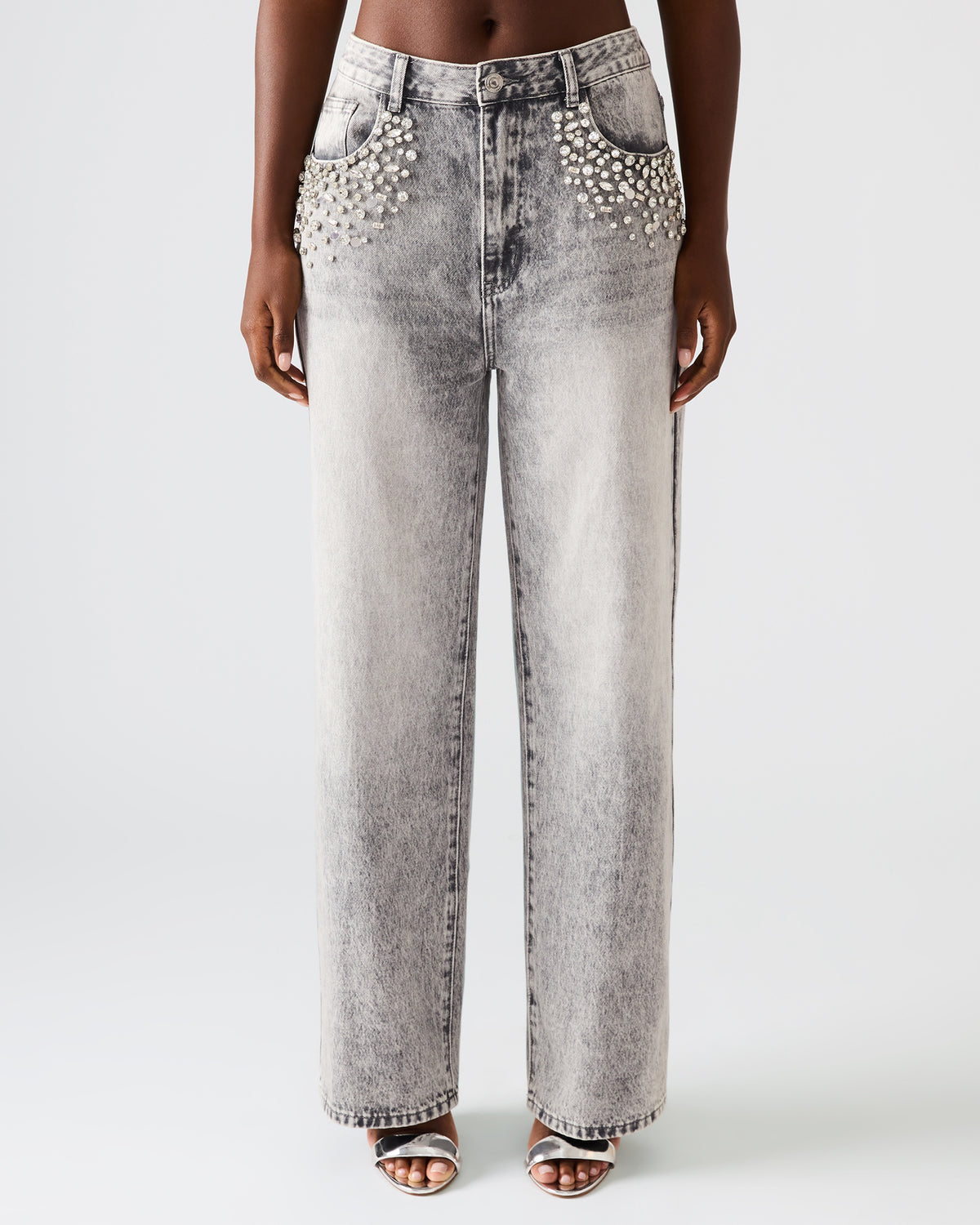 Steve Madden ERAS Fog Rhinestone Embellised Straight-Leg Denim Women's Jeans