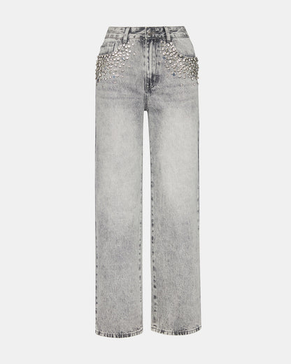 Steve Madden ERAS Fog Rhinestone Embellised Straight-Leg Denim Women's Jeans