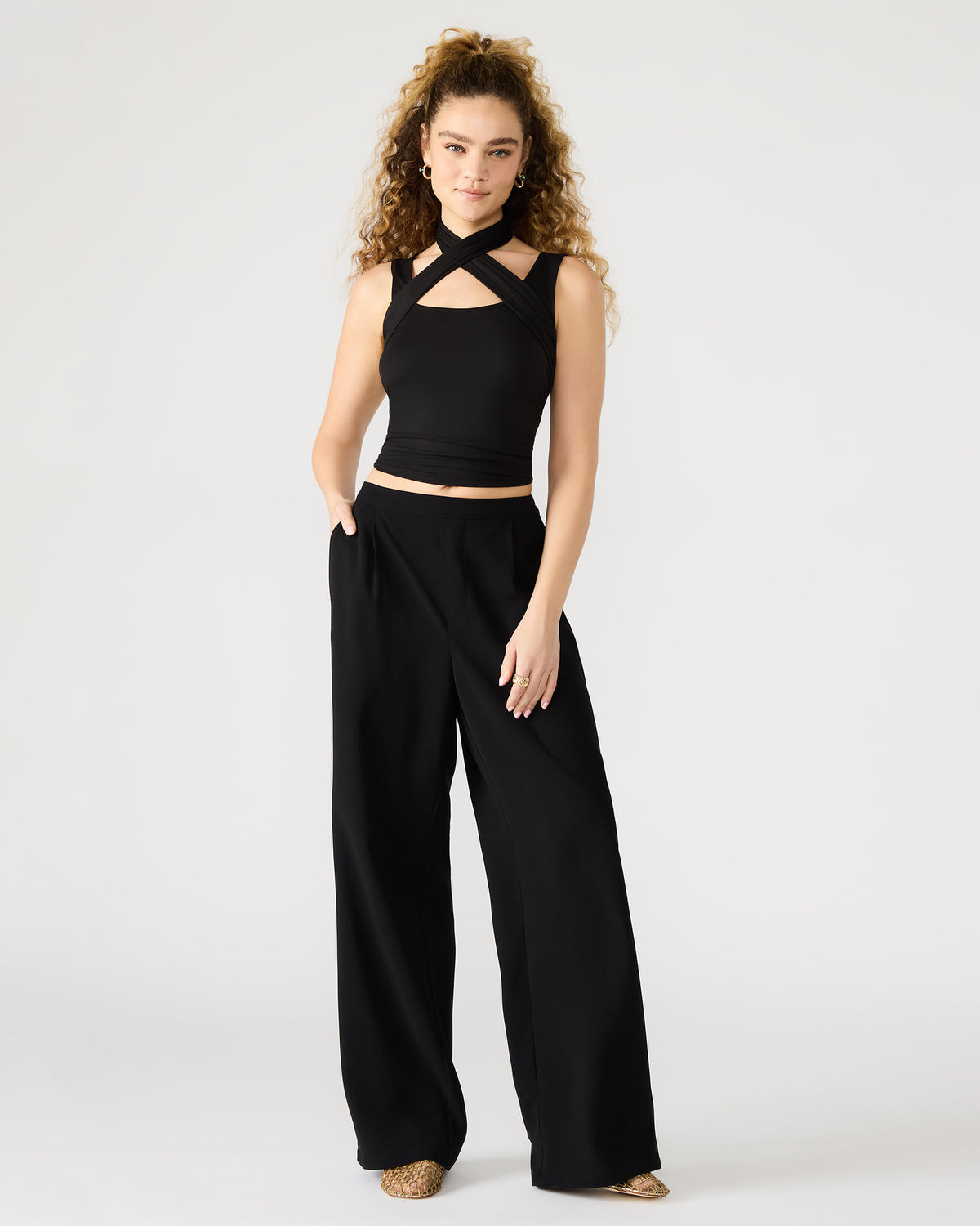 Steve Madden PAYTON Pant Black | Women's Wide Leg Trousers