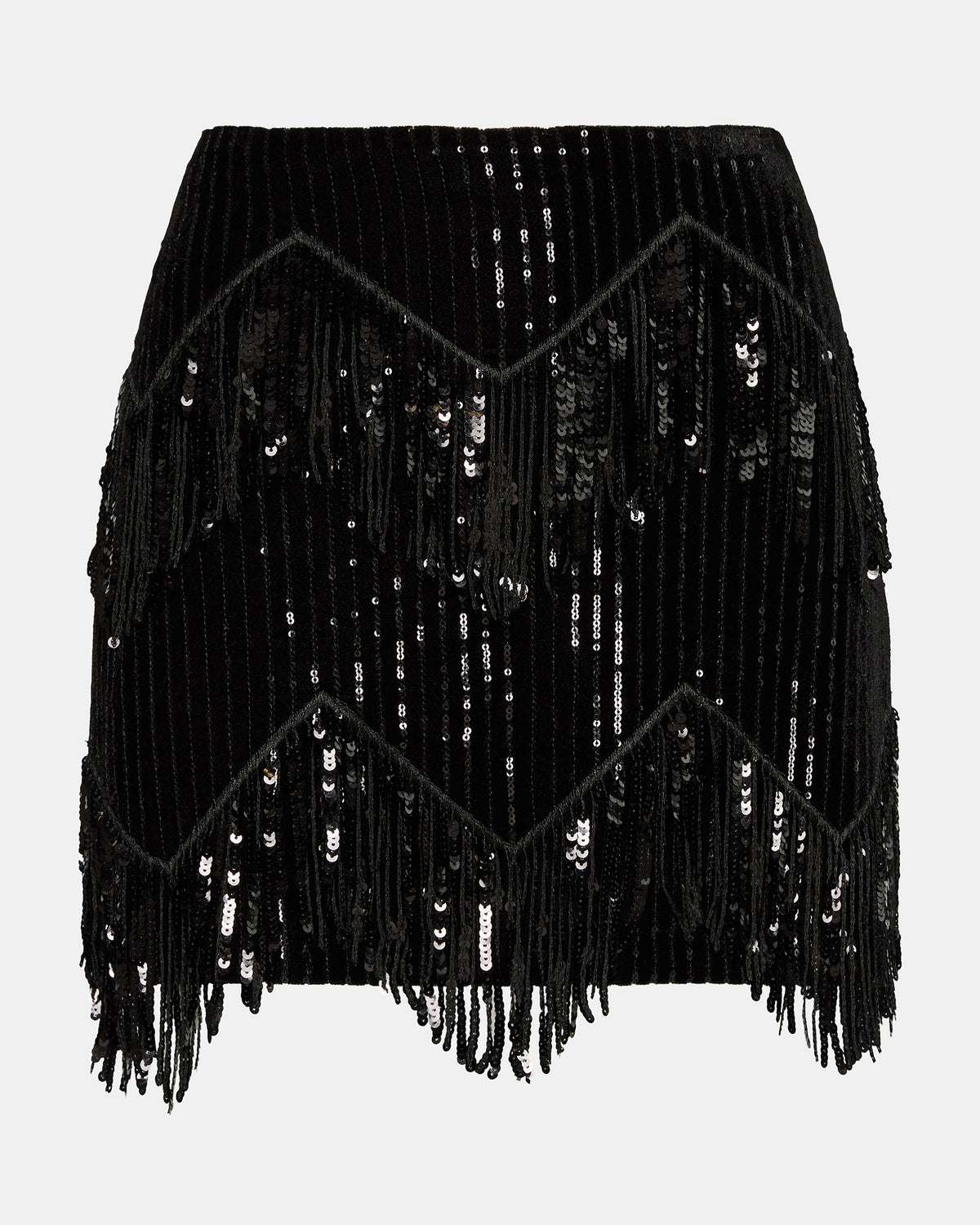 Steve Madden CINDI Sequin Black Fringe Embellished Women's Skirt