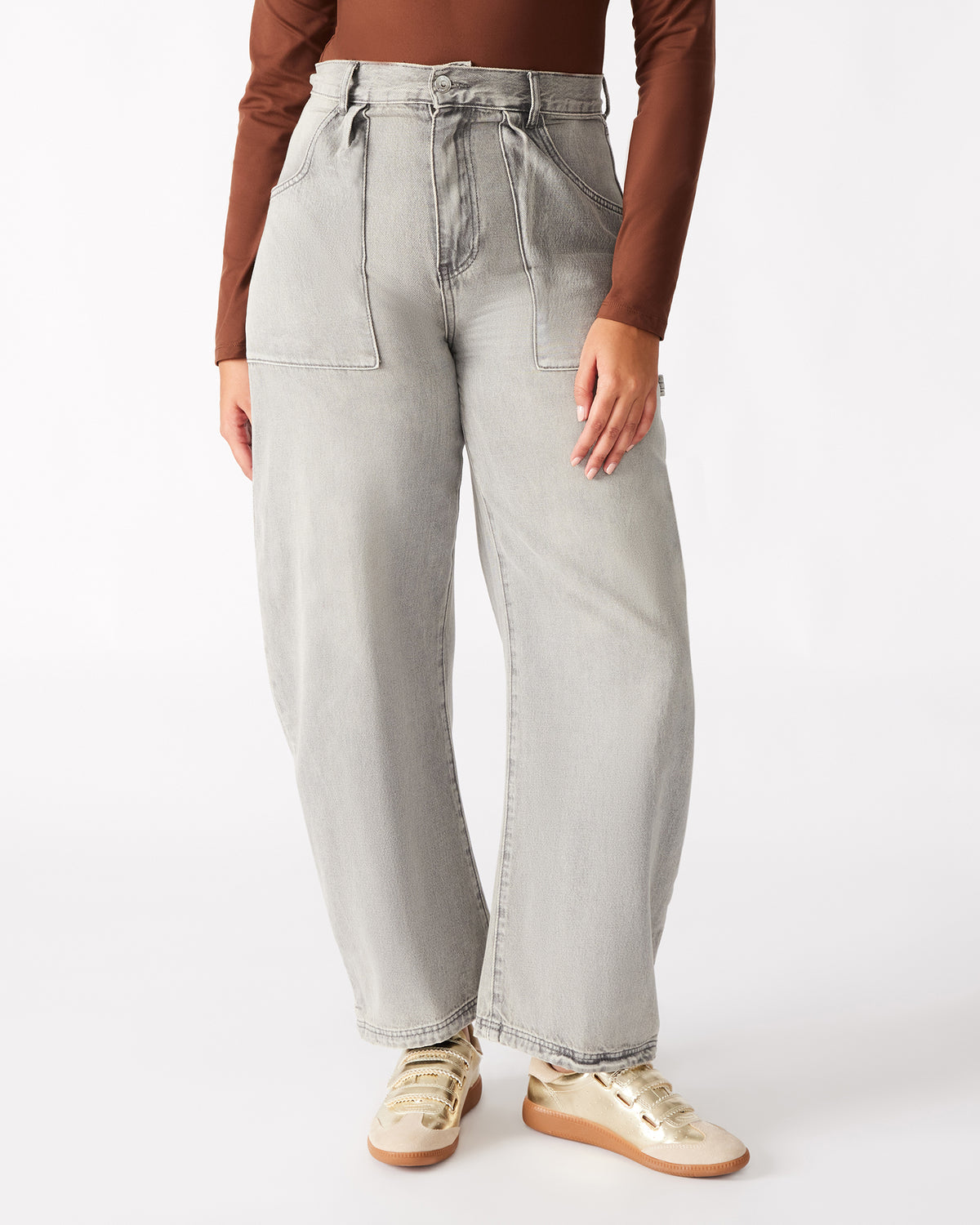 Steve Madden HANSEN Pant Light Grey | Women's Barrel Leg Pants