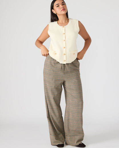 Steve Madden IDRA Brown Pull-On Tie-Front Cuffed Plaid Women's Pants