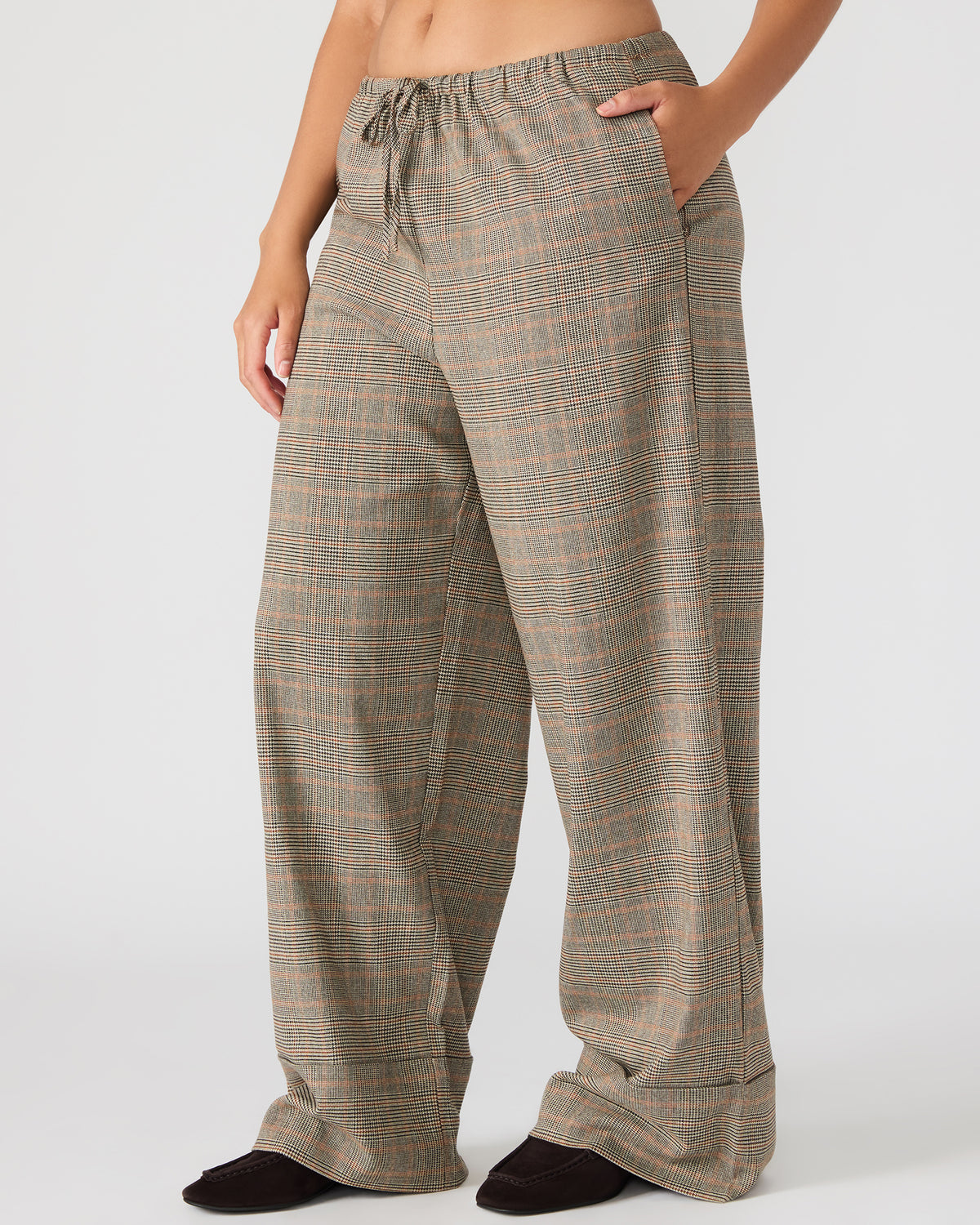 Steve Madden IDRA Brown Pull-On Tie-Front Cuffed Plaid Women's Pants