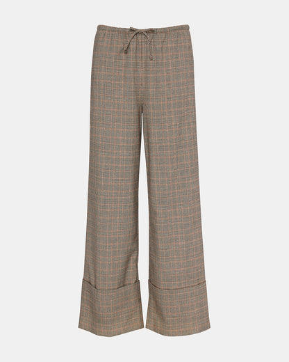 Steve Madden IDRA Brown Pull-On Tie-Front Cuffed Plaid Women's Pants