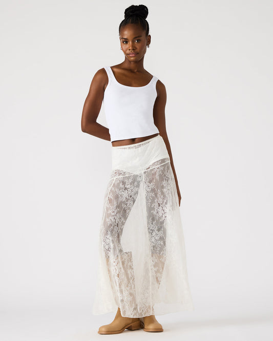Steve Madden VEERA White Mesh Lace Flowy Maxi Skirt
