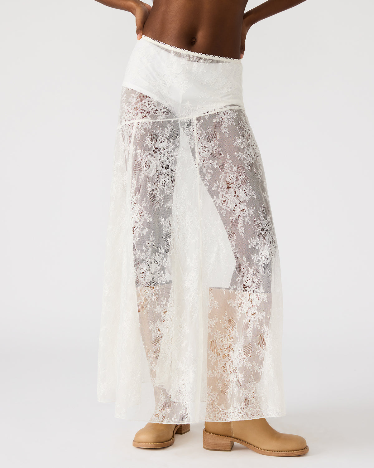 Steve Madden VEERA White Mesh Lace Flowy Maxi Skirt
