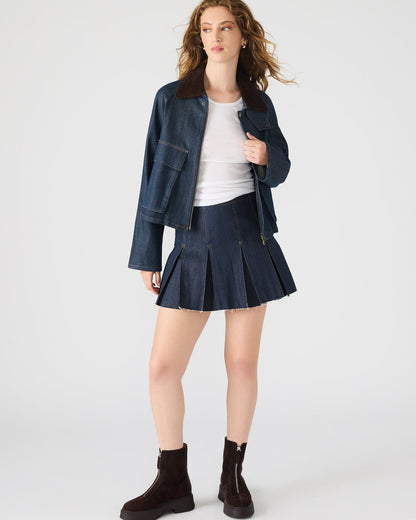 Steve Madden JOAN Deep Indigo Pleated Denim Matching Set Women's Skirt