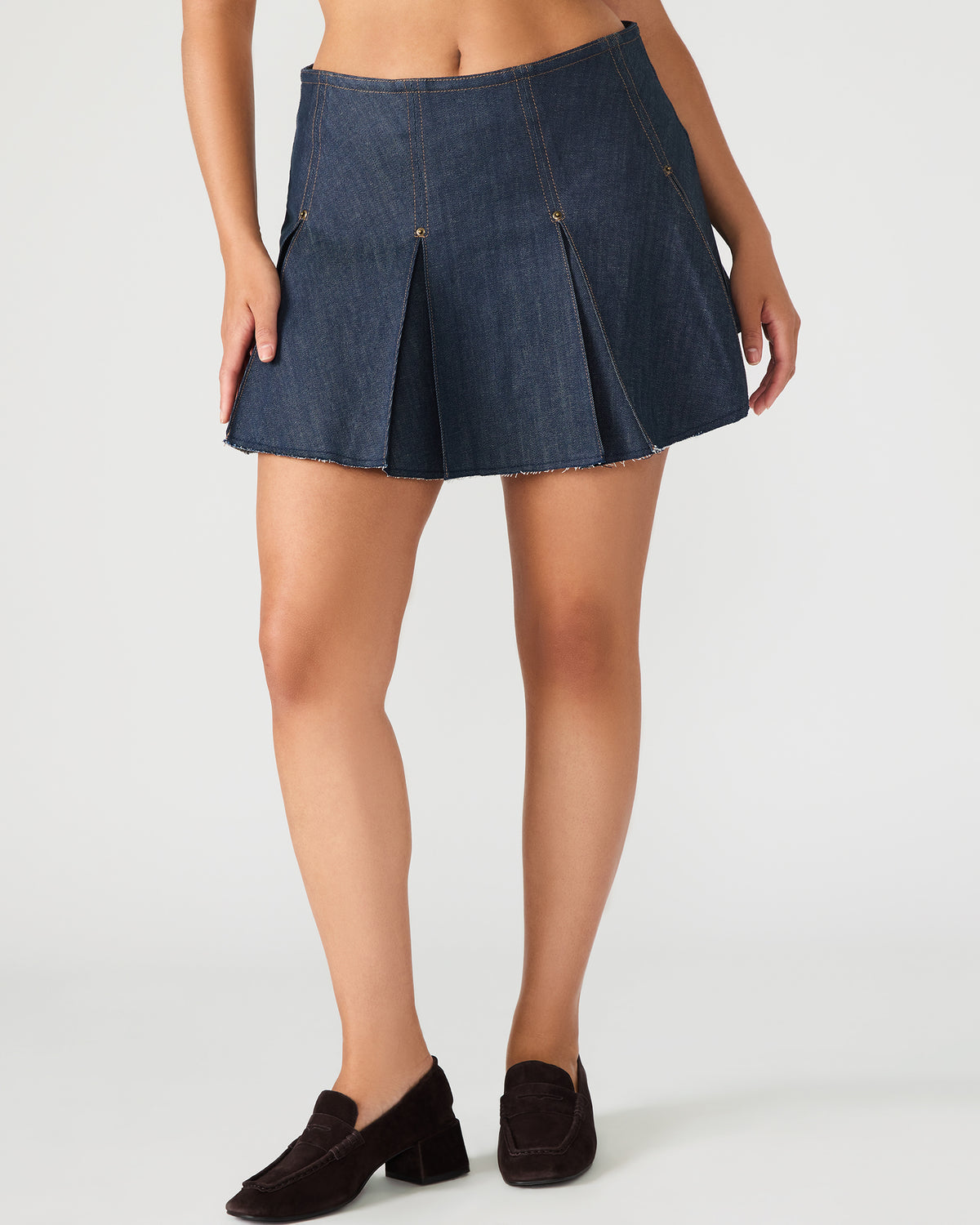 Steve Madden JOAN Deep Indigo Pleated Denim Matching Set Women's Skirt