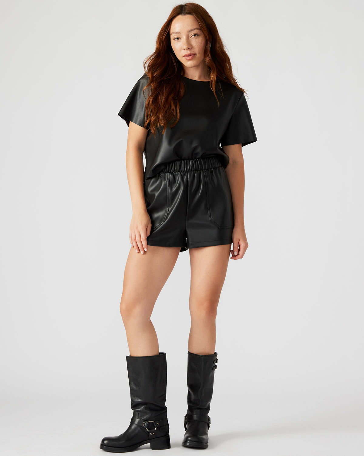 Steve Madden FAUX THE RECORD Short Black | Women's Faux Leather Short