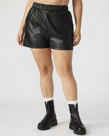 Steve Madden FAUX THE RECORD Short Black | Women's Faux Leather Short