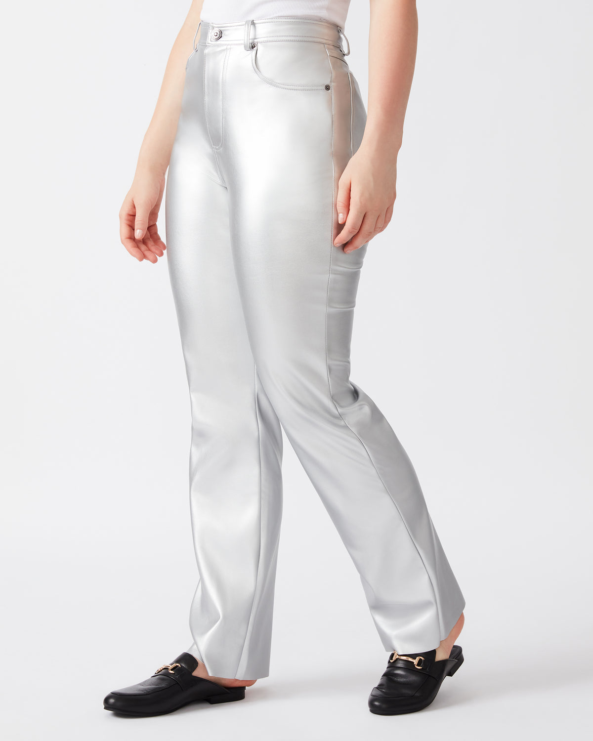 Steve Madden LOREN Pant Silver | Women's Faux Leather Straight Leg Pant