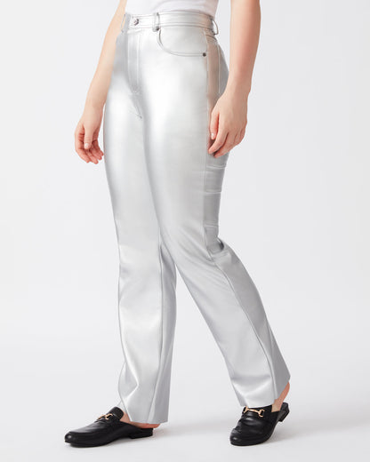 Steve Madden LOREN Pant Silver | Women's Faux Leather Straight Leg Pant
