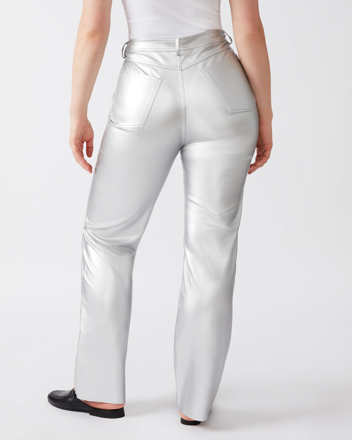 Steve Madden LOREN Pant Silver | Women's Faux Leather Straight Leg Pant