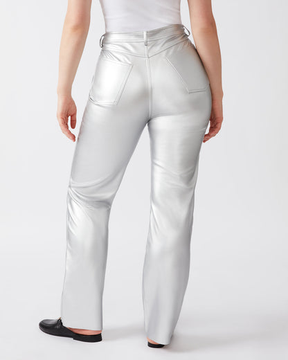 Steve Madden LOREN Pant Silver | Women's Faux Leather Straight Leg Pant
