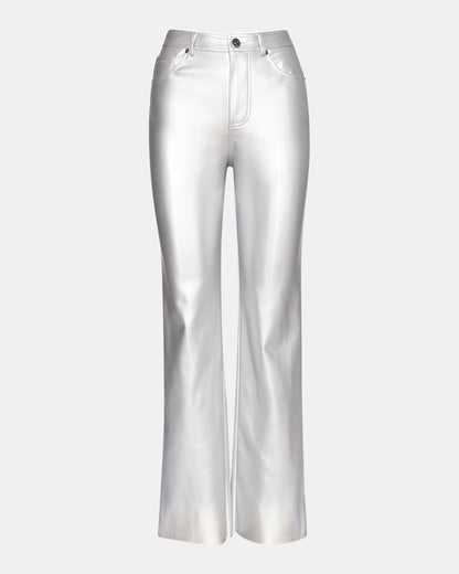 Steve Madden LOREN Pant Silver | Women's Faux Leather Straight Leg Pant