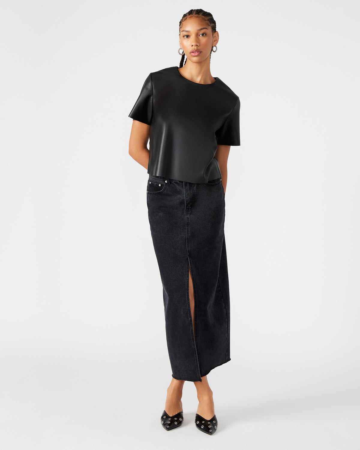 Steve Madden AVANI Denim Skirt Black | Women's Denim Maxi Skirt