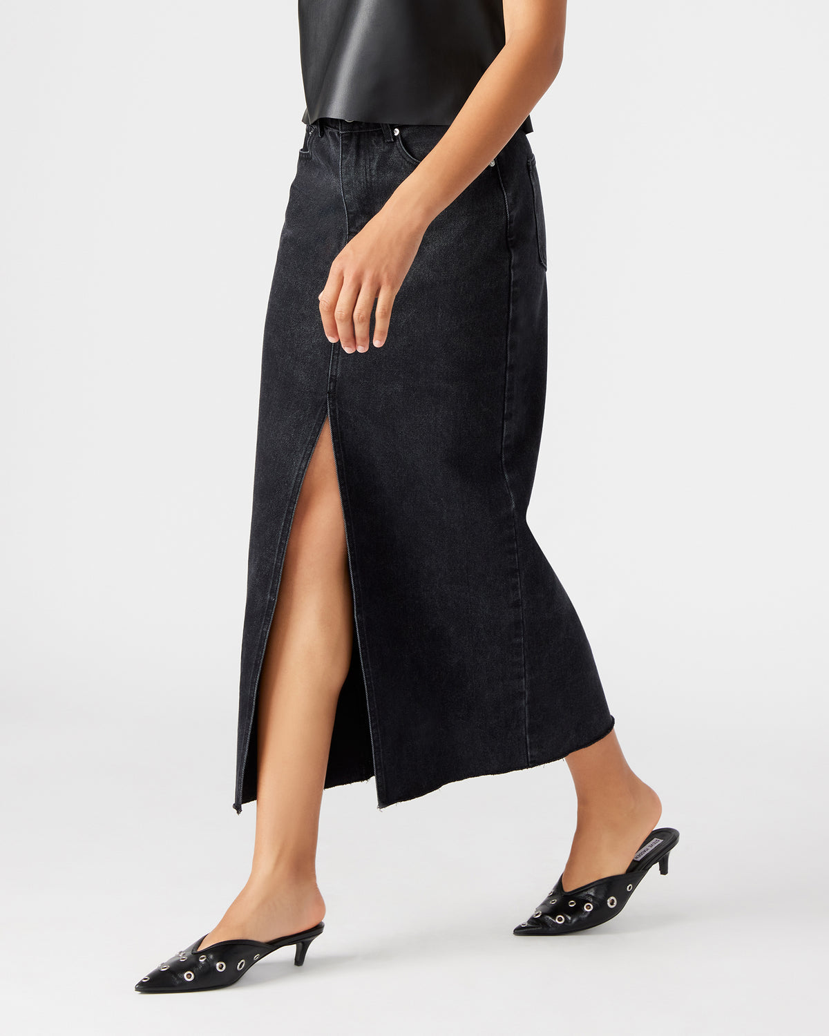 Steve Madden AVANI Denim Skirt Black | Women's Denim Maxi Skirt