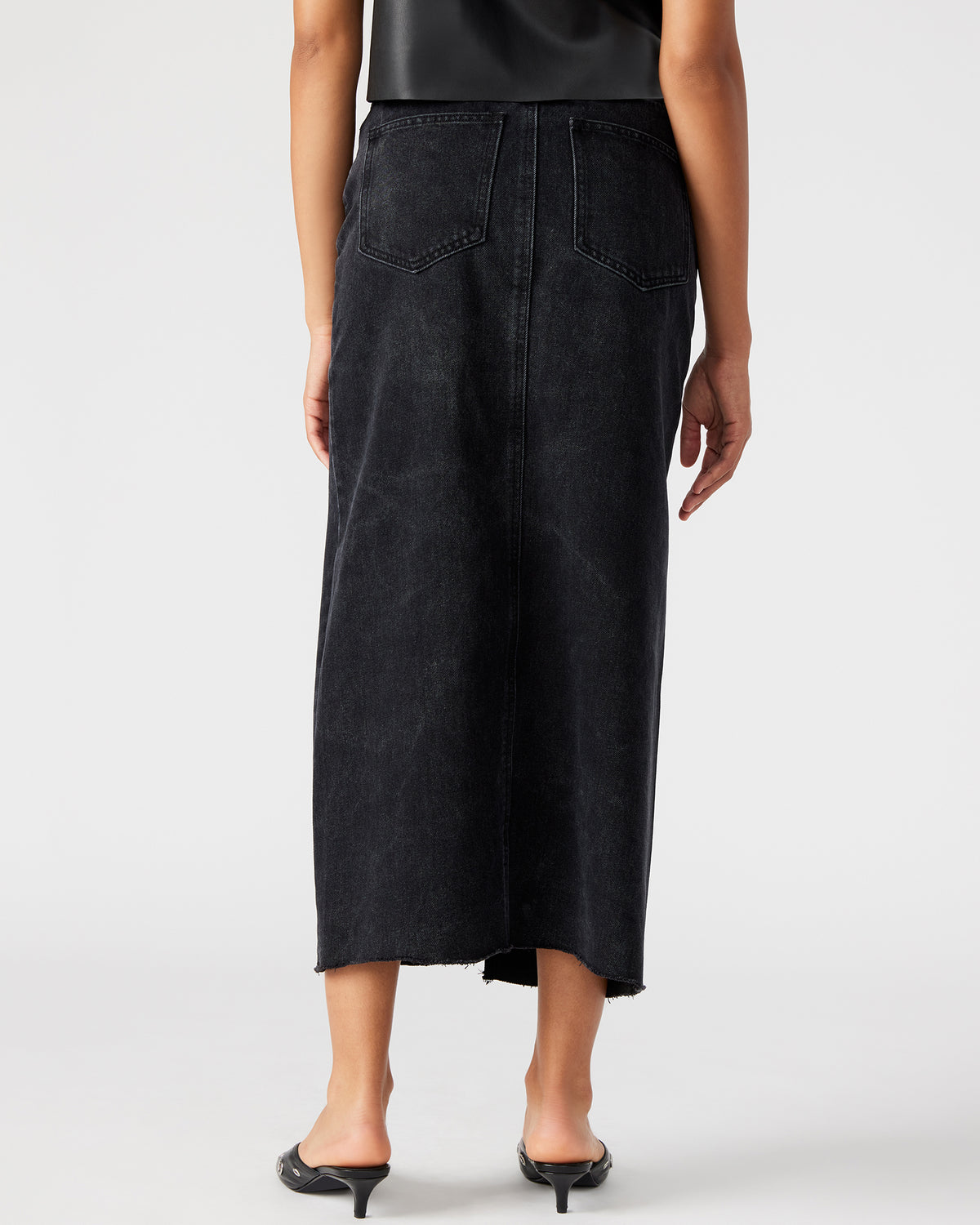 Steve Madden AVANI Denim Skirt Black | Women's Denim Maxi Skirt