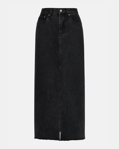 Steve Madden AVANI Denim Skirt Black | Women's Denim Maxi Skirt