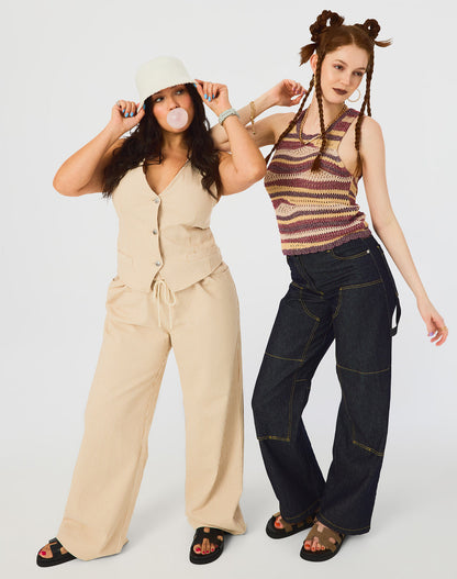 Steve Madden MINORCA Khaki Women's Wide-Leg Tie-Front Pant