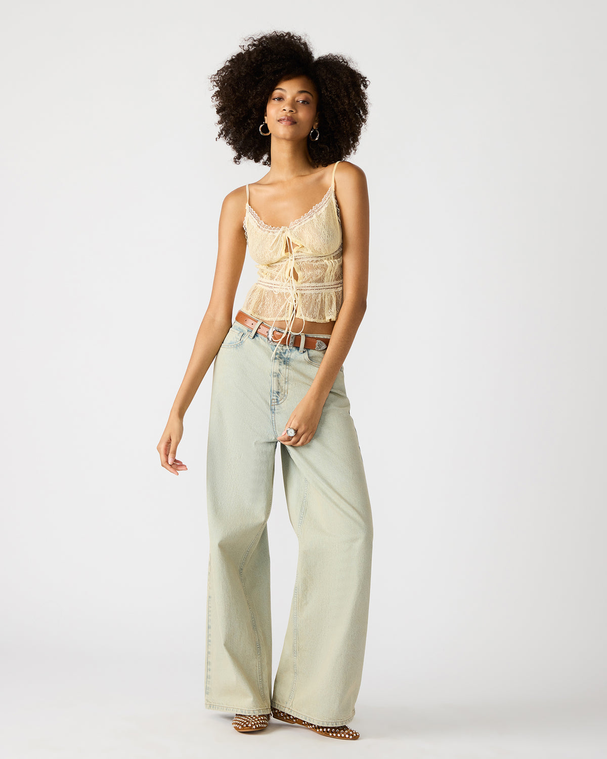 Steve Madden MAGNUS Women's Washed Denim Wide-Leg Jeans
