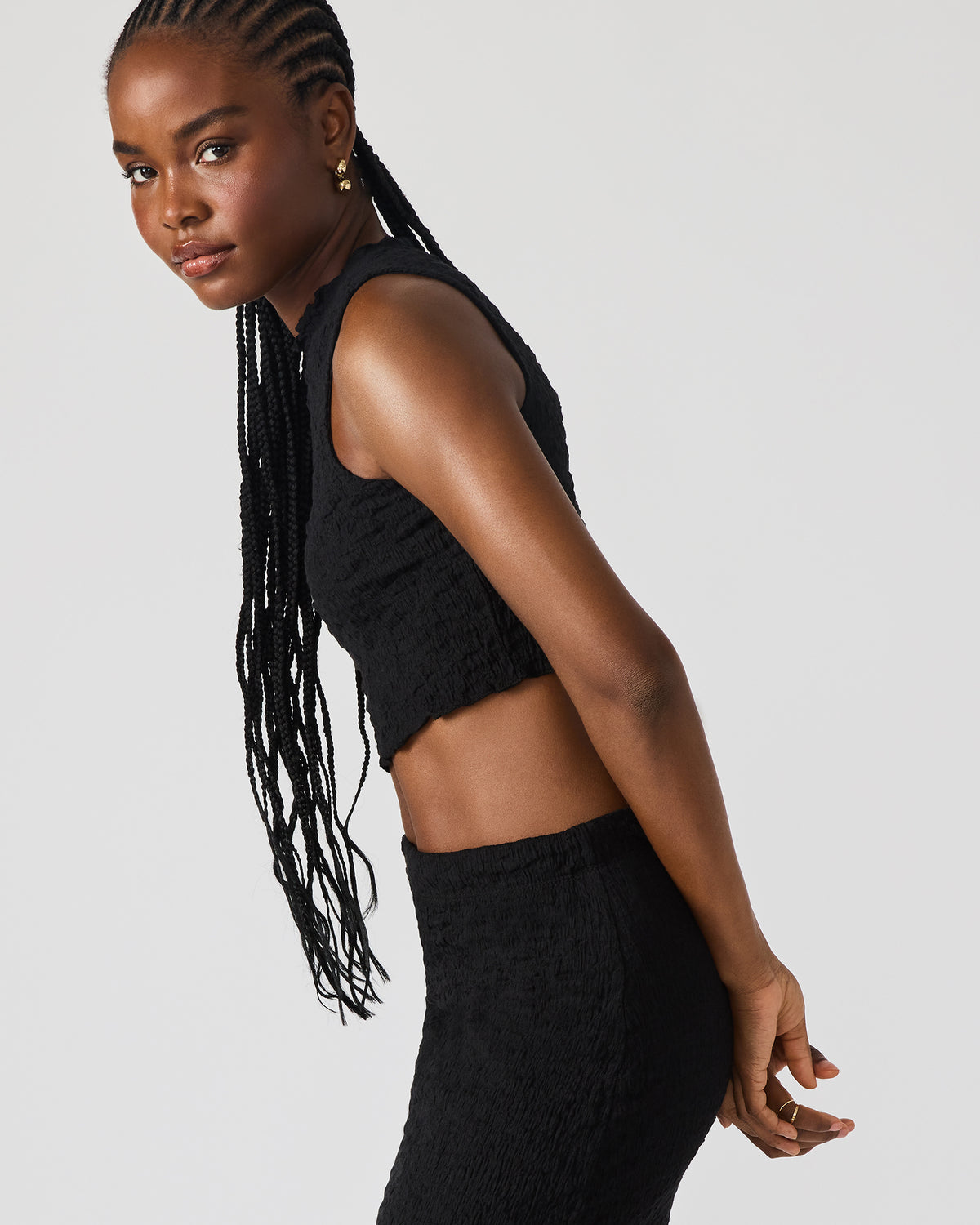 Steve Madden SEASIDE Maxi Skirt Set Black Women's Textured Matching Set
