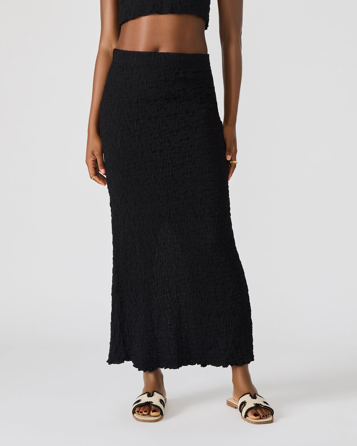 Steve Madden SEASIDE Maxi Skirt Set Black Women's Textured Matching Set