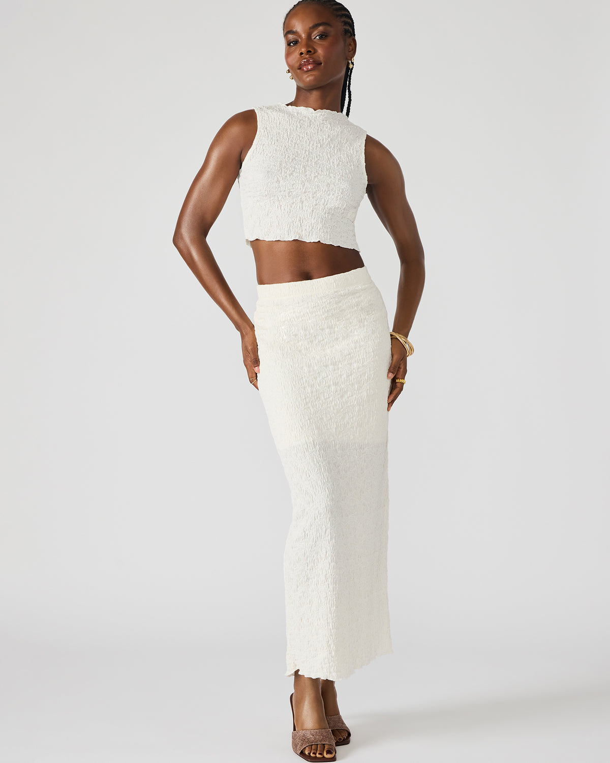 Steve Madden SEASIDE Maxi Skirt Set Cream Women's Textured Matching Set