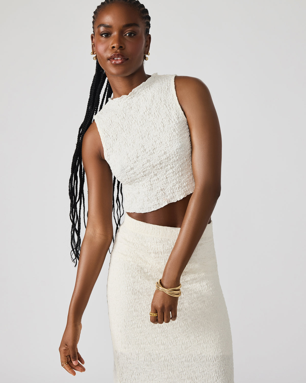 Steve Madden SEASIDE Maxi Skirt Set Cream Women's Textured Matching Set