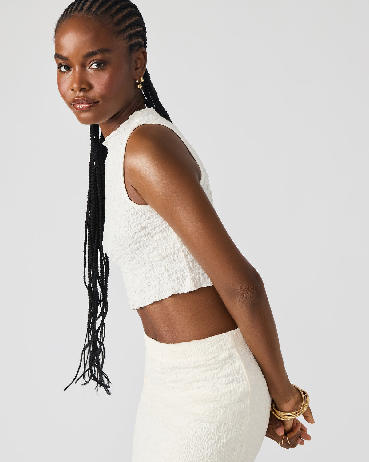 Steve Madden SEASIDE Maxi Skirt Set Cream Women's Textured Matching Set