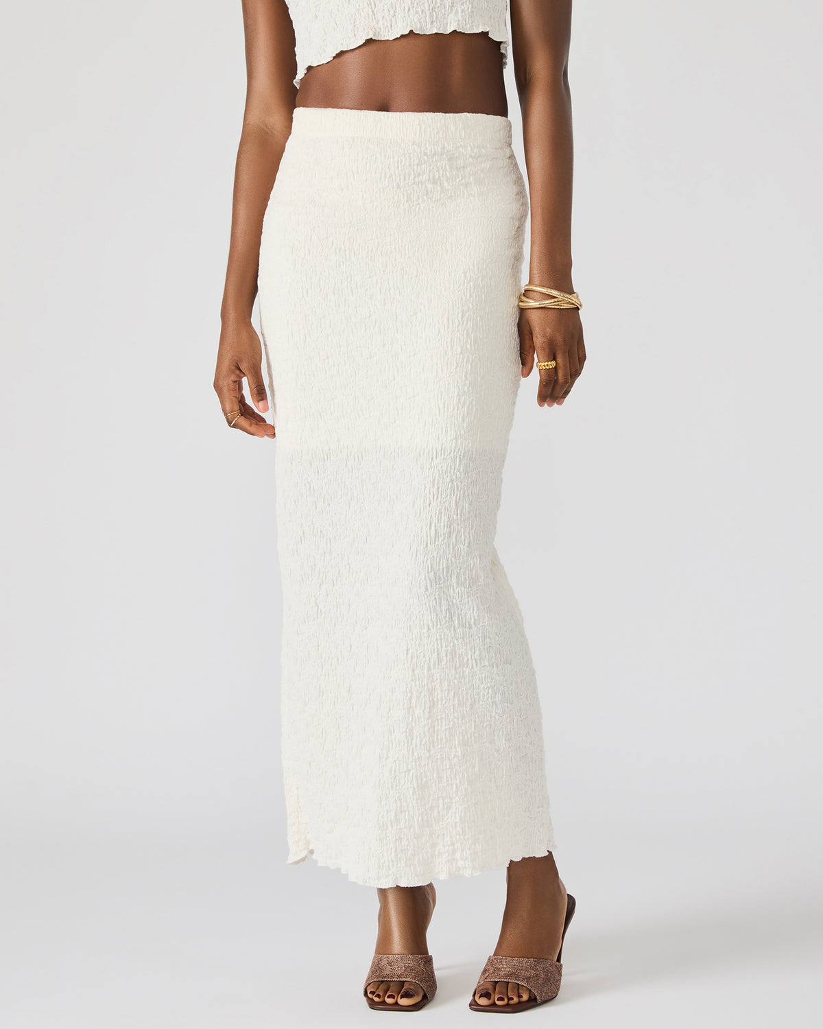 Steve Madden SEASIDE Maxi Skirt Set Cream Women's Textured Matching Set