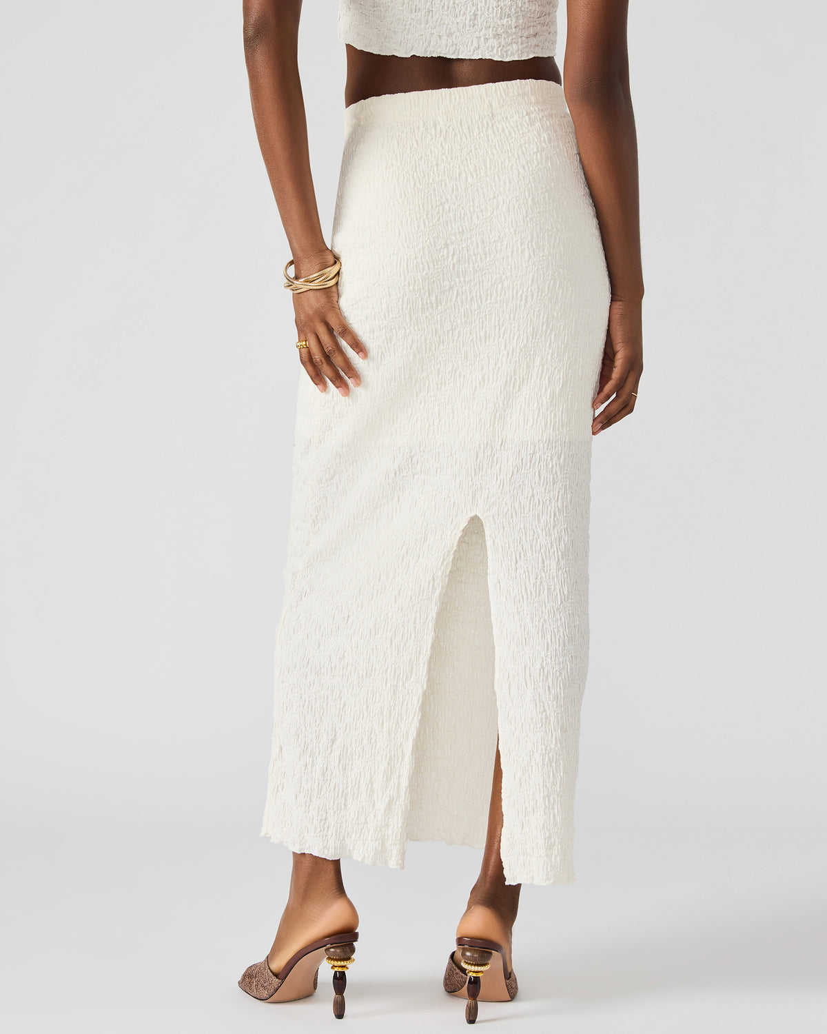 Steve Madden SEASIDE Maxi Skirt Set Cream Women's Textured Matching Set
