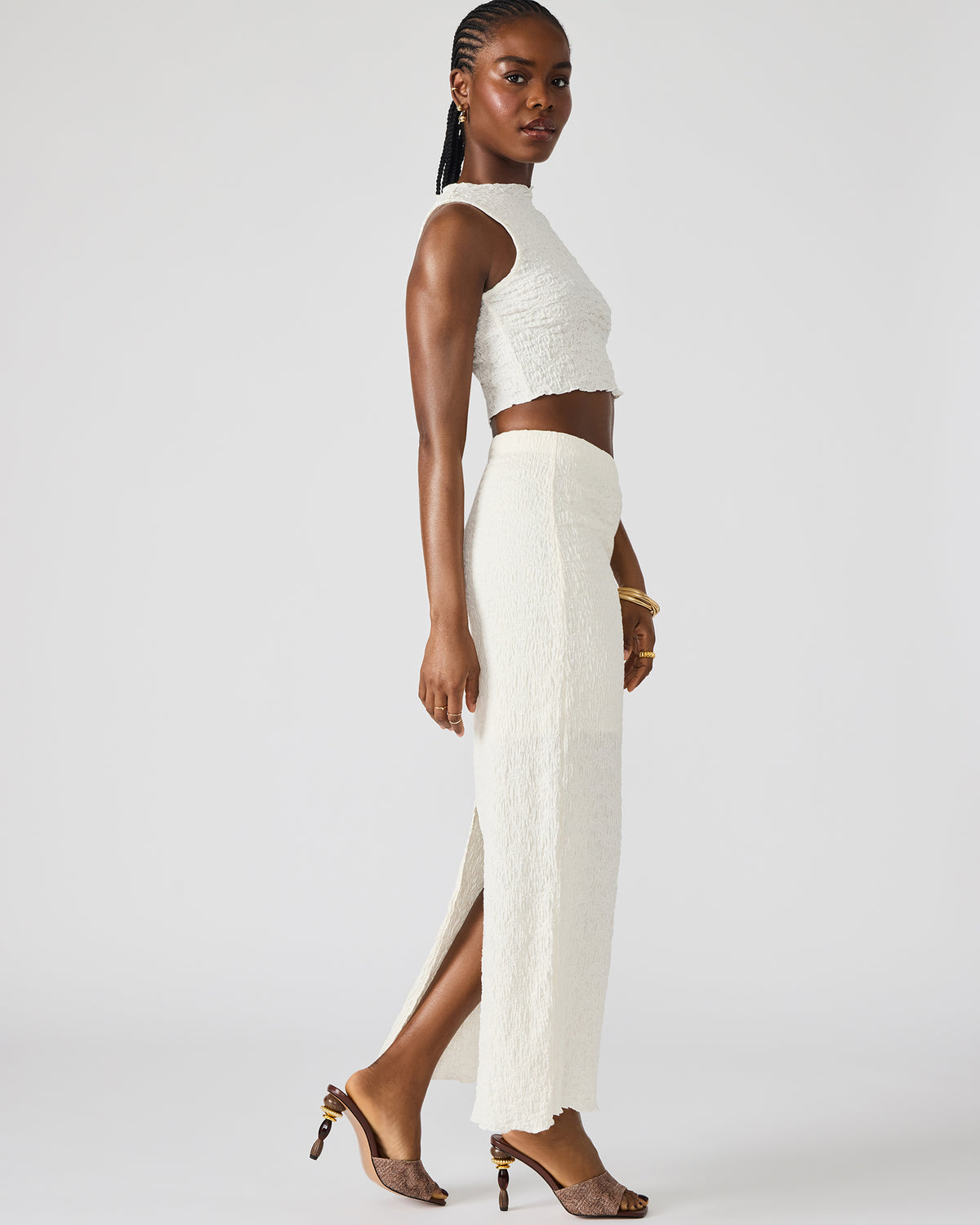 Steve Madden SEASIDE Maxi Skirt Set Cream Women's Textured Matching Set