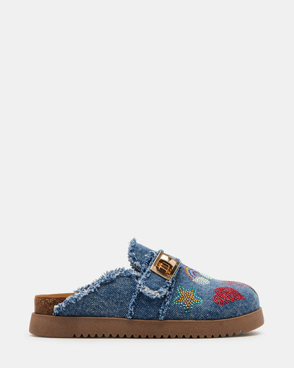 Steve Madden Kids' MONEYY Denim Multi Girls' Slip-On Clogs