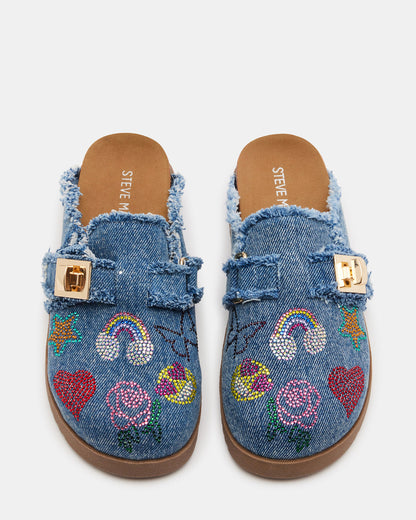 Steve Madden Kids' MONEYY Denim Multi Girls' Slip-On Clogs