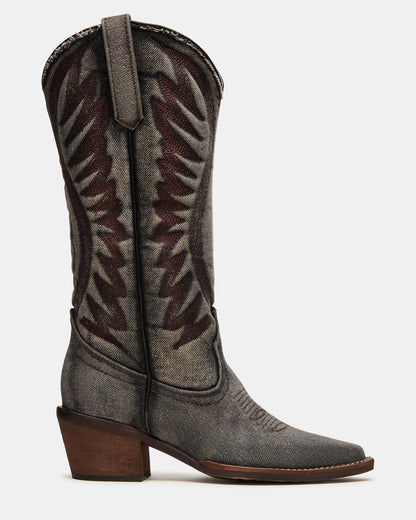 Steve Madden ALBANY Black Denim Pointed-Toe Women's Western Boot